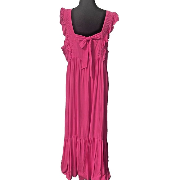 CeCe Bright Pink Maxi Dress XL Ruffle Tiered Sleeveless Flutter Summer Wedding - Picture 4 of 6